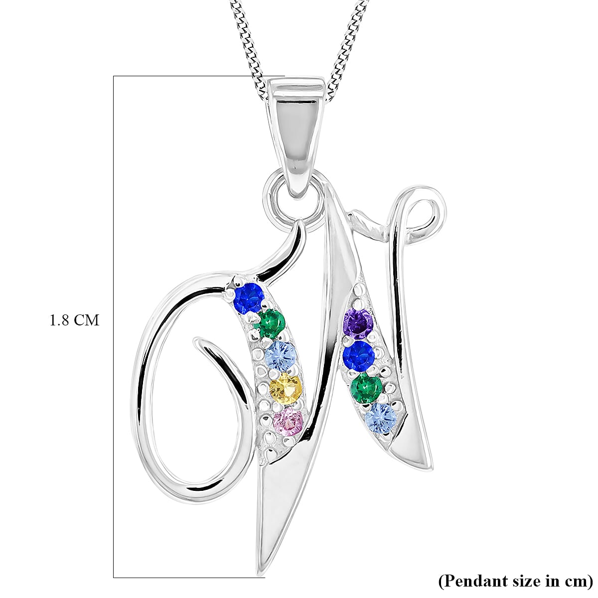 Multi Cubic Zircona Script W Initial Pendant in Sterling Silver