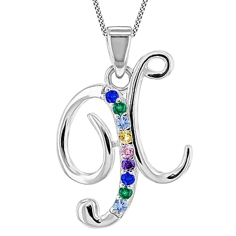 Multi Cubic Zircona Script X Initial Pendant in Sterling Silver