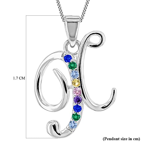 Multi Cubic Zircona Script X Initial Pendant in Sterling Silver