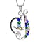 F Initial Silver Pendant with Multi Gemstone