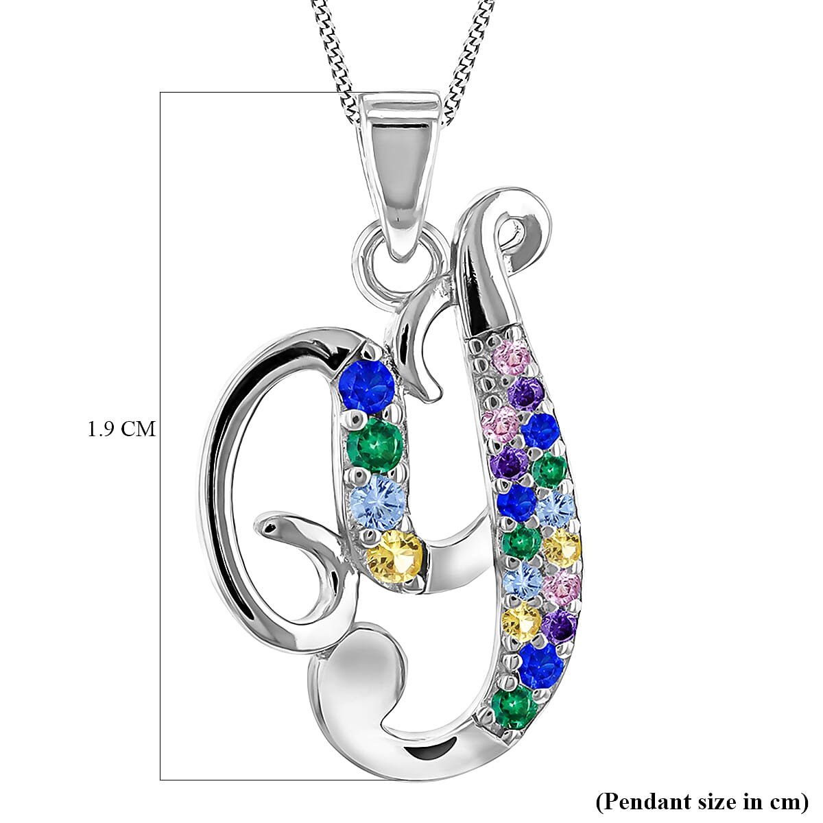Multi Cubic Zircona Script Y Initial Pendant in Sterling Silver