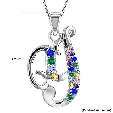 Multi Cubic Zircona Script Y Initial Pendant in Sterling Silver