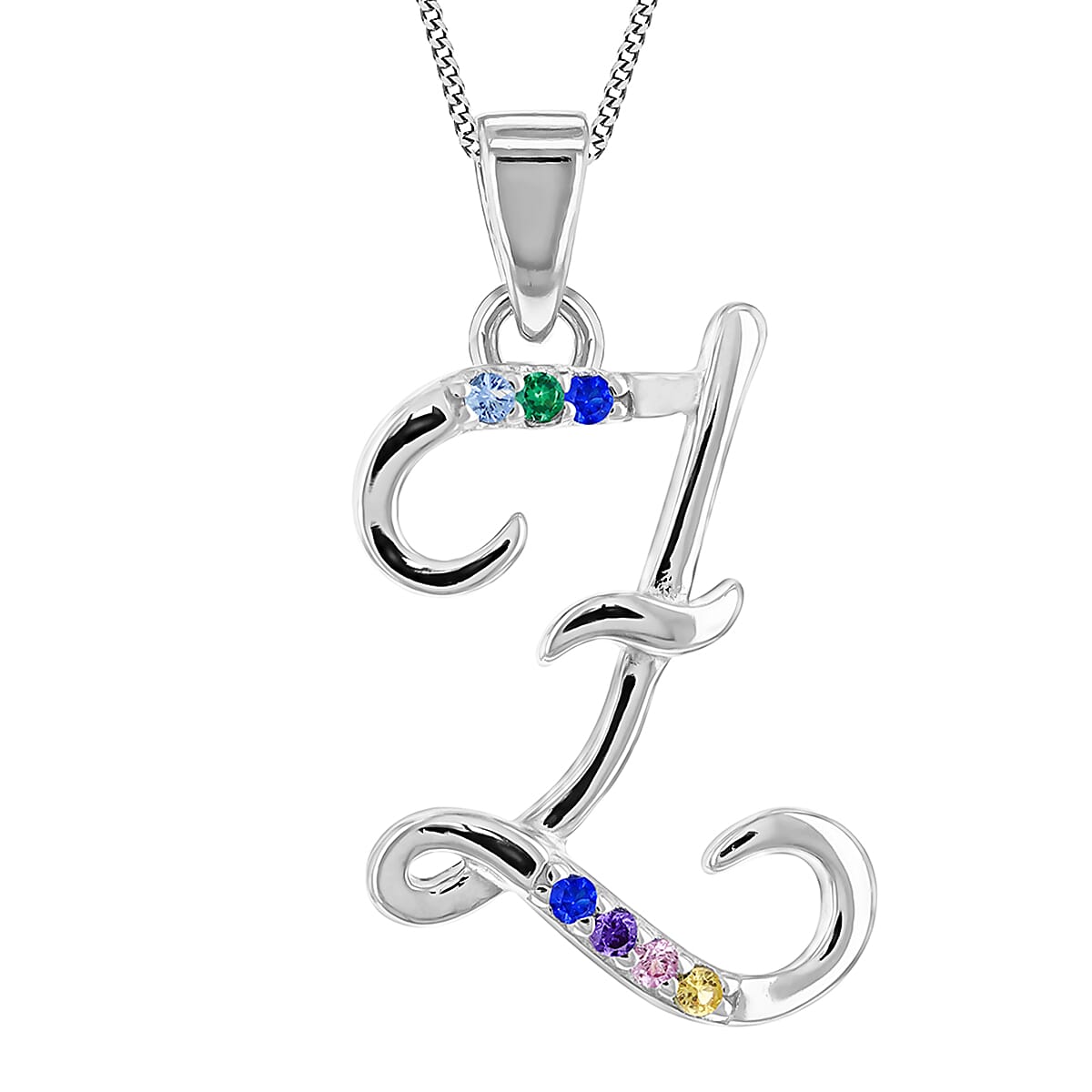Multi Cubic Zircona Script Z Initial Pendant in Sterling Silver