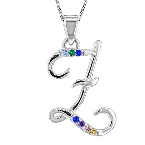 Multi Cubic Zircona Script Z Initial Pendant in Sterling Silver