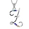 F Initial Silver Pendant with Multi Gemstone