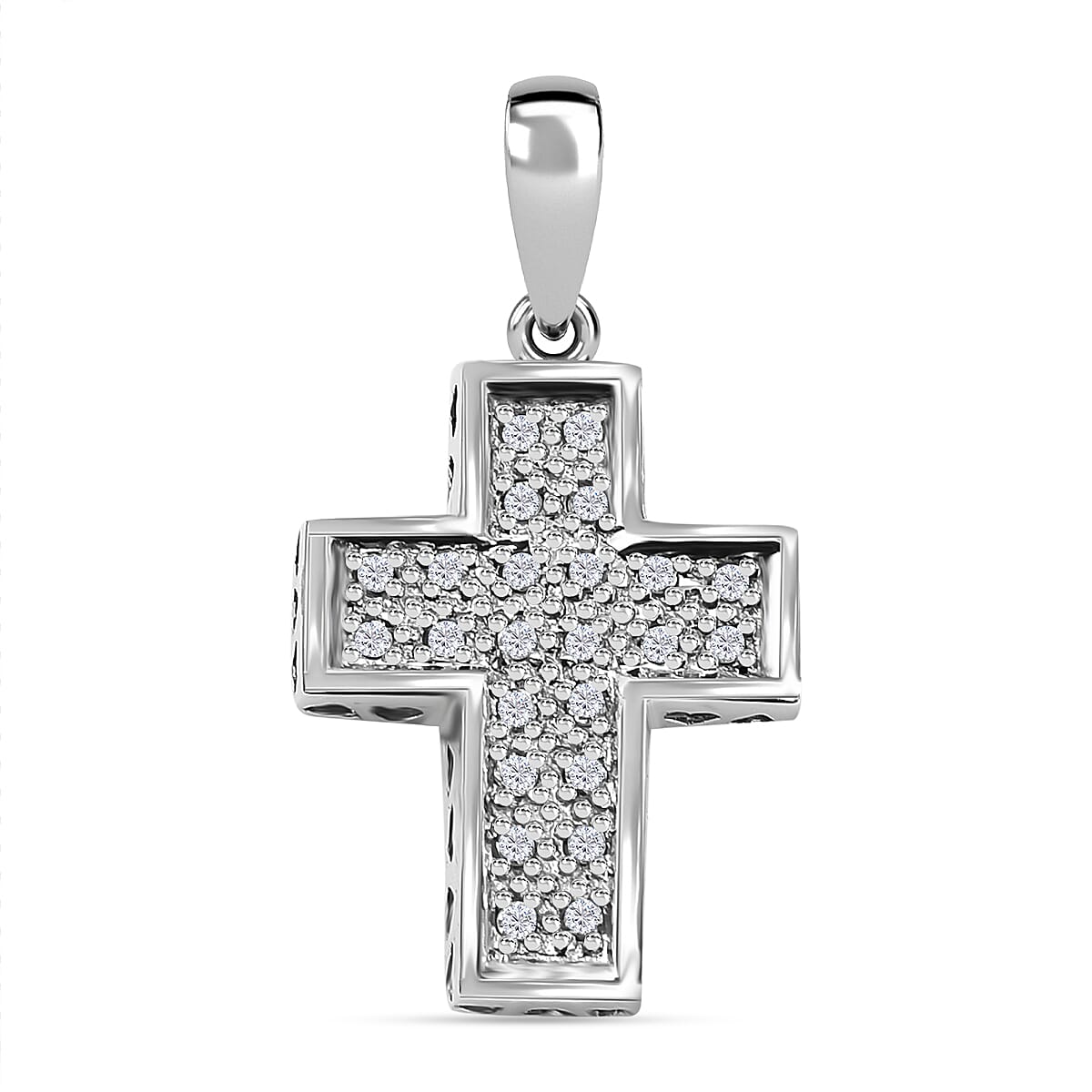 9K White Gold Diamond Cross Pendant