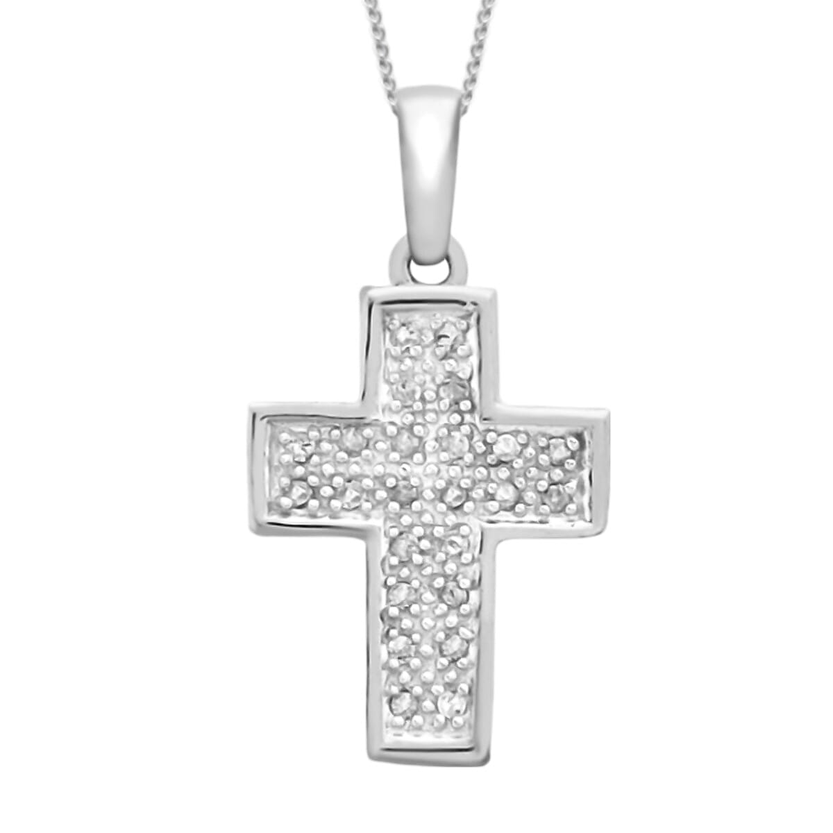 9K White Gold Diamond Cross Pendant