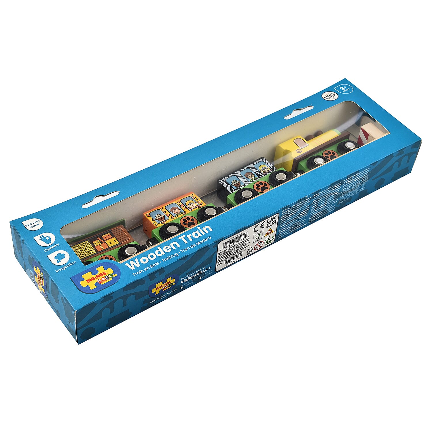 Safari Wooden Train (3 Carriages, 2 Track Pieces - a Buffer) - Multi