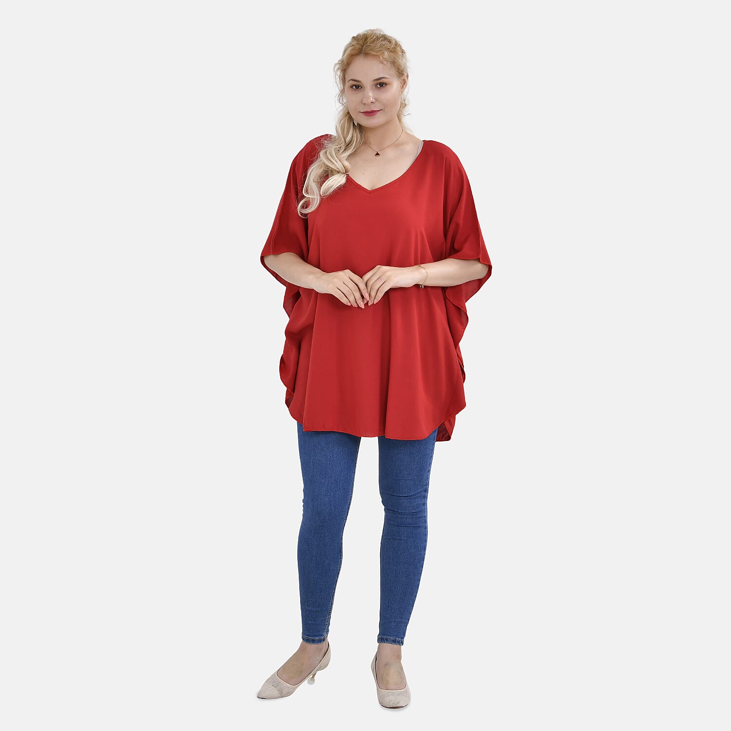 Tamsy 100 % Viscose Printed Top (One Size 8 - 20) - Red