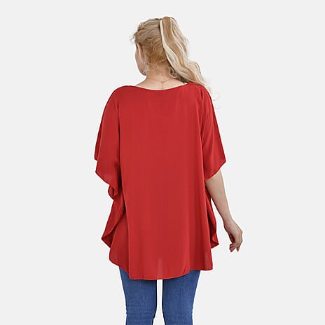 TAMSY 100% Viscose Printed V-Neck Top (One Size) - Red