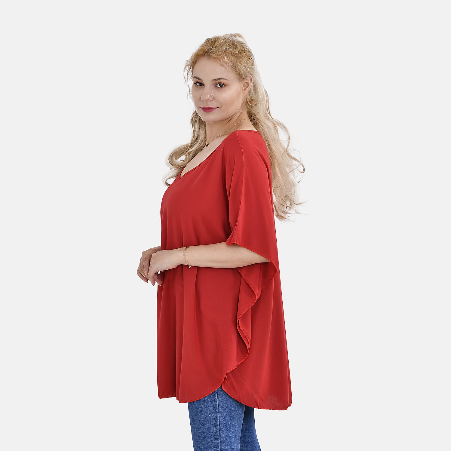 Tamsy 100 % Viscose Printed Top (One Size 8 - 20) - Red