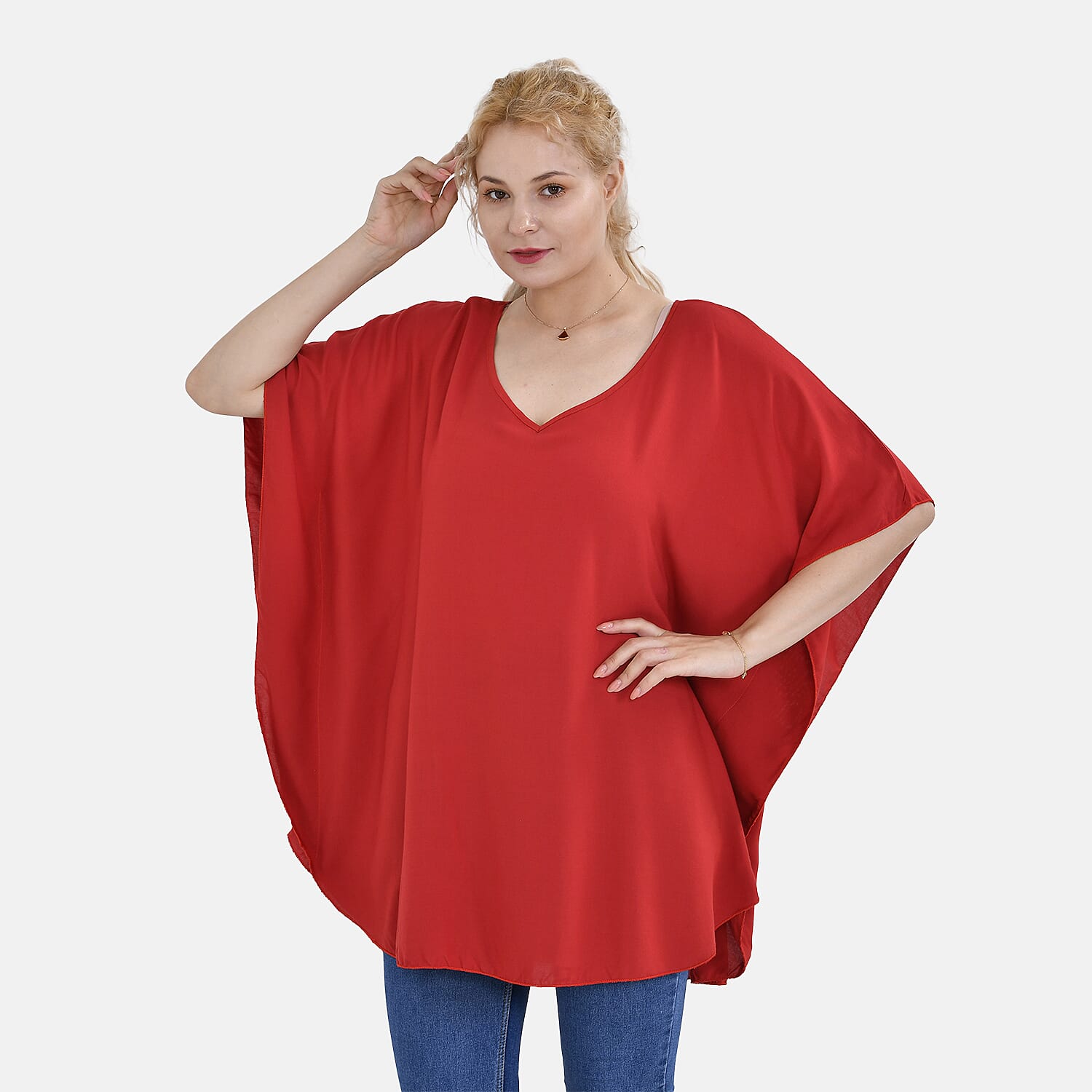 Tamsy 100 % Viscose Printed Top (One Size 8 - 20) - Red