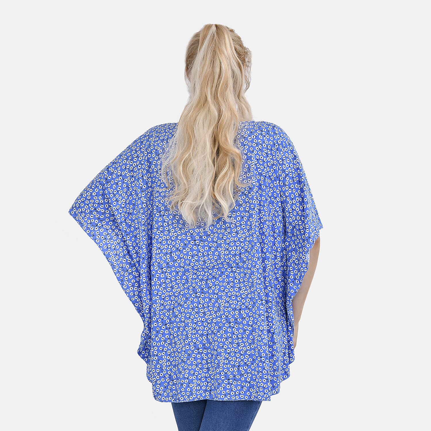 TAMSY 100% Viscose Printed V-Neck Top (One Size) - Blue
