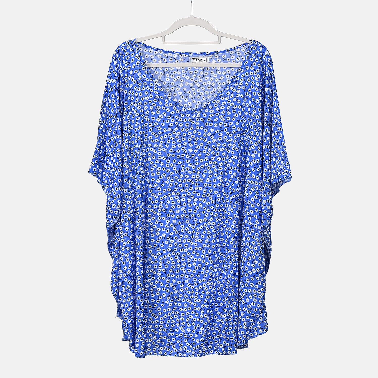 TAMSY 100% Viscose Printed V-Neck Top (One Size) - Blue