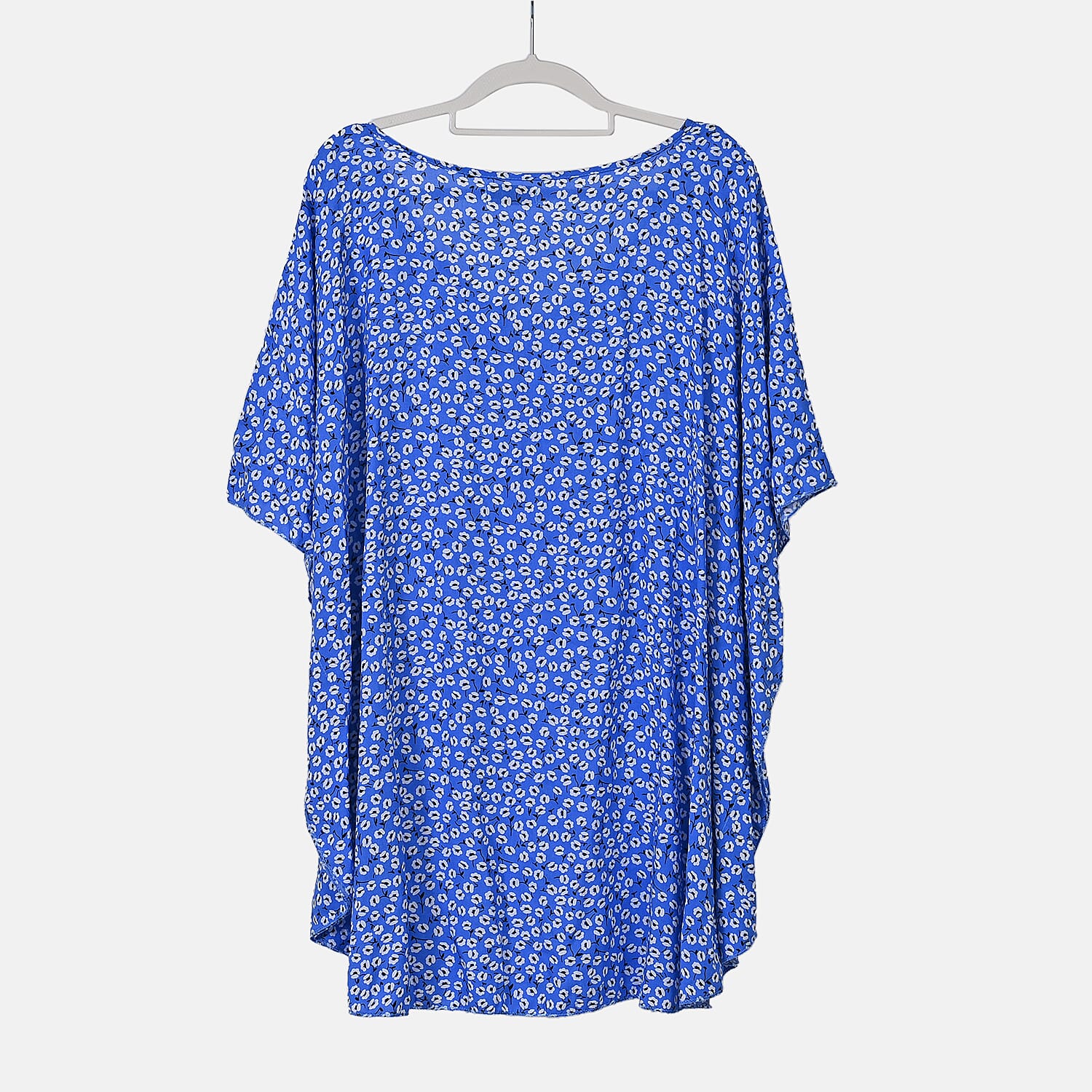 TAMSY 100% Viscose Printed V-Neck Top (One Size) - Blue