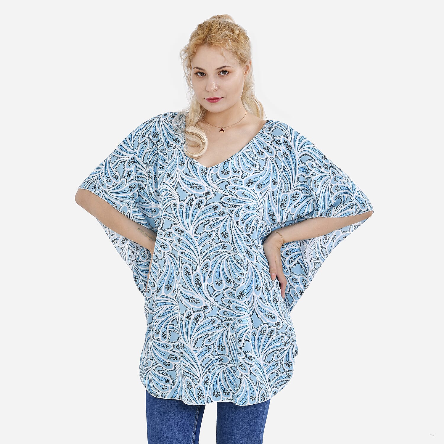 Tamsy Viscose Printed Top (One Size 8 - 20) - Grey