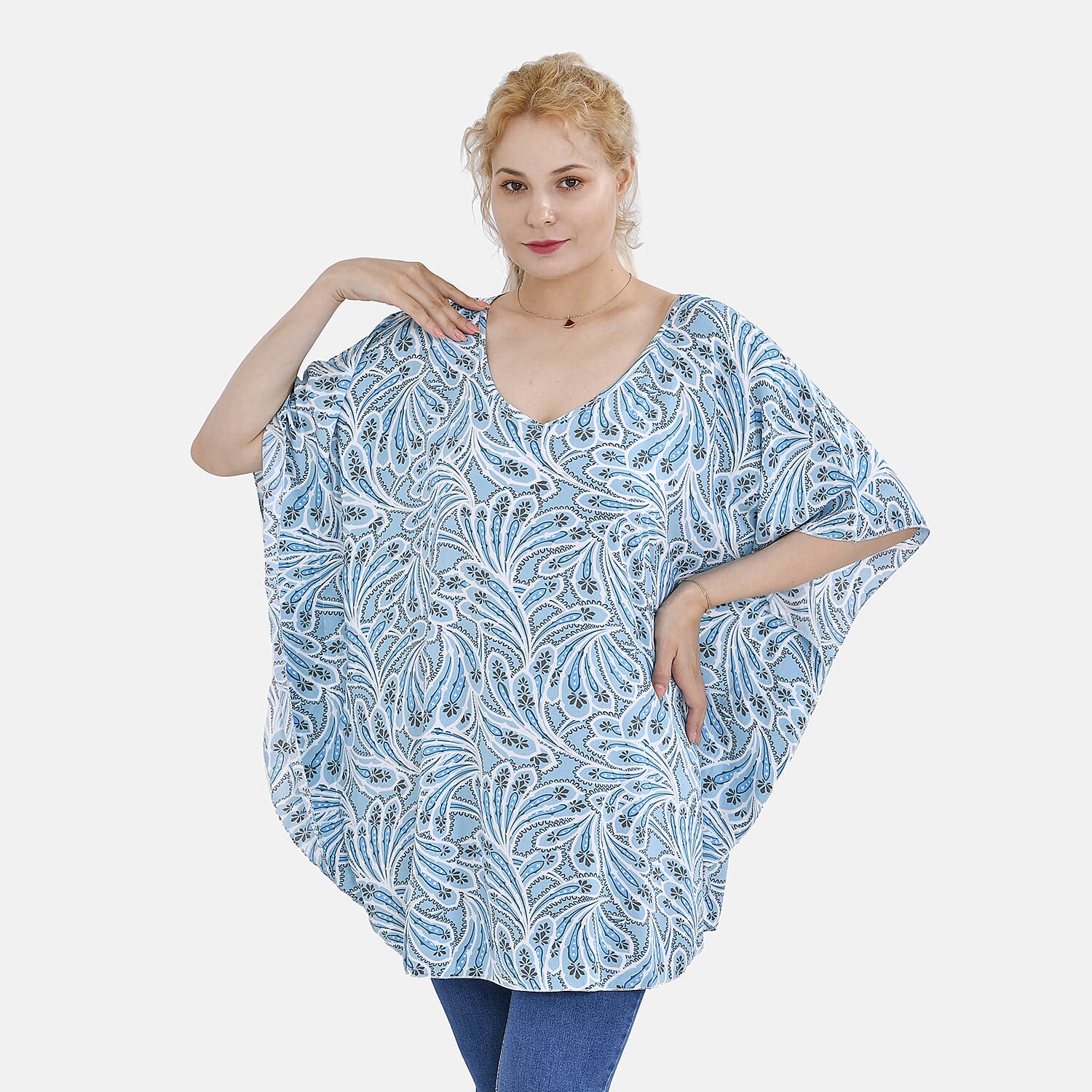 Tamsy Viscose Printed Top (One Size 8 - 20) - Grey