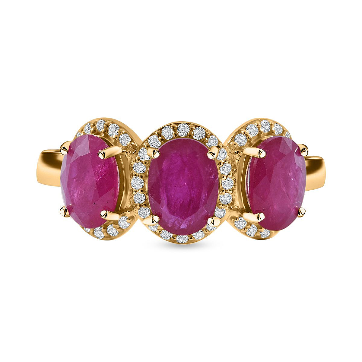14K Yellow Gold AAA 100% Natural Montepuez Mozambique Ruby & Diamond Ring 3.30 Ct.