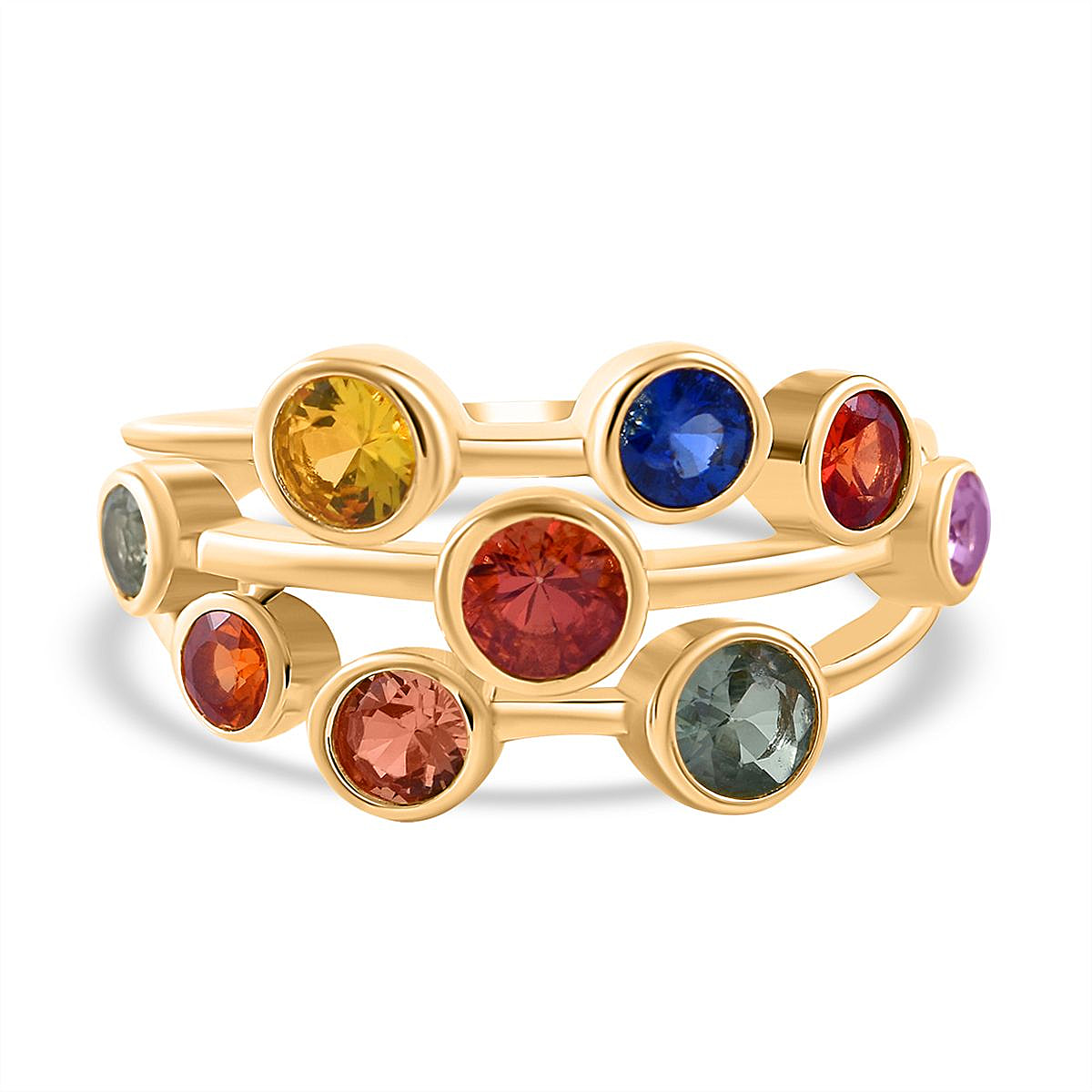 Multi Sapphire Bubble Ring in Vermeil YG Plated Sterling Silver 1.95 Ct.