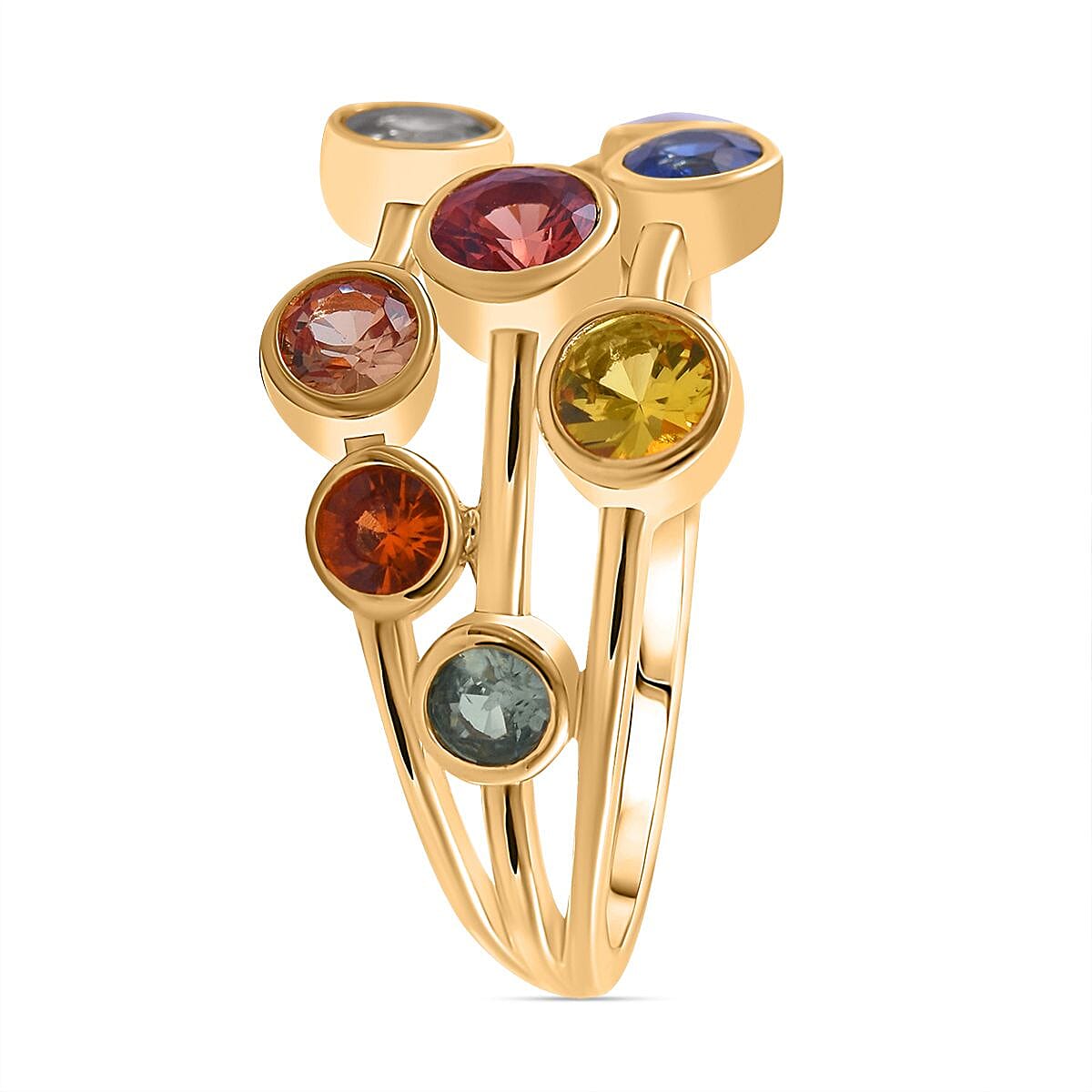 Multi Sapphire Bubble Ring in 18K Vermeil YG Plated Sterling Silver 2.00 Ct.