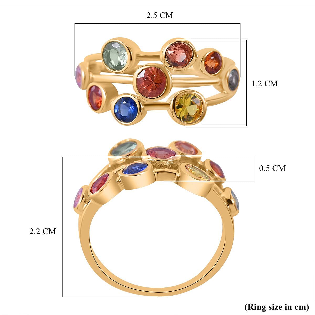 Multi Sapphire Bubble Ring in 18K Vermeil YG Plated Sterling Silver 2.00 Ct.