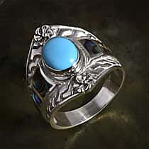 Bali Legacy Sleeping Beauty Turquoise & Abalone Shell Ring Sterling Silver 2.17 Ct, Silver Wt. 6.00 Gms.