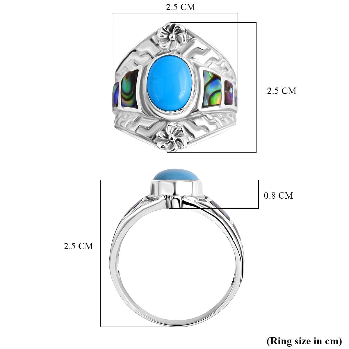 Bali Legacy Sleeping Beauty Turquoise & Abalone Shell Ring Sterling Silver 2.17 Ct, Silver Wt. 6.00 Gms.