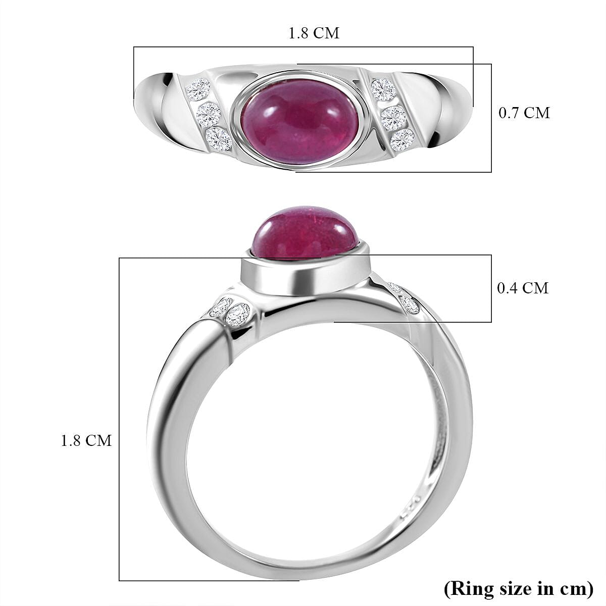 African Ruby & White Zircon Ring in Rhodium Overlay Sterling Silver 1.54 Ct. African Ruby & White Zircon Ring in Rhodium Overlay Sterling Silver 1.54 Ct.