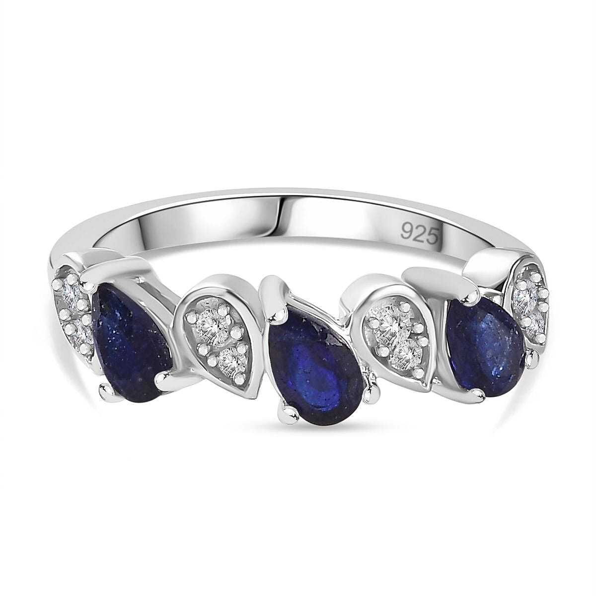 Masoala Sapphire & Natural Zircon Ring in Platinum Overlay Sterling Silver