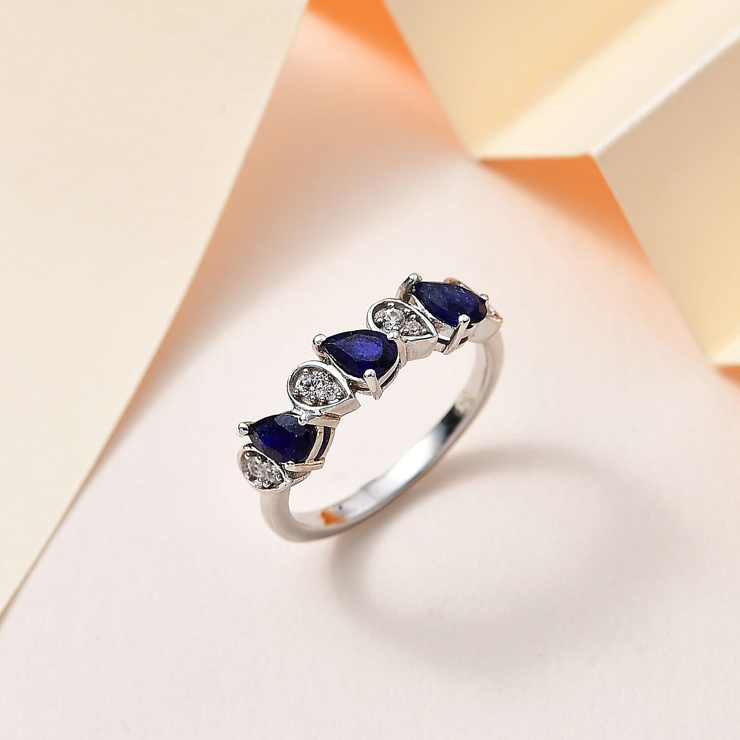 Masoala Sapphire & Natural Zircon Ring in Platinum Overlay Sterling Silver