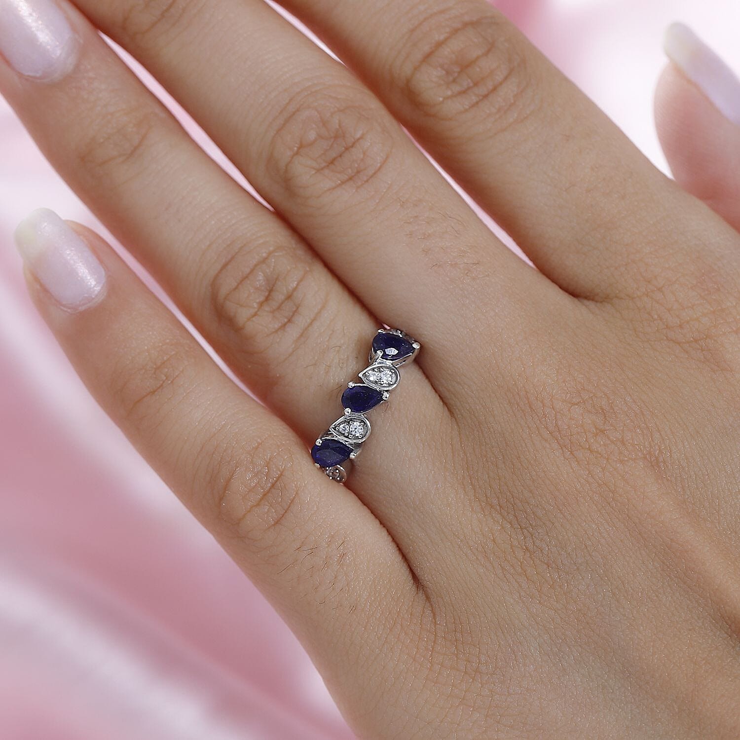 Masoala Sapphire & Natural Zircon Ring in Platinum Overlay Sterling Silver