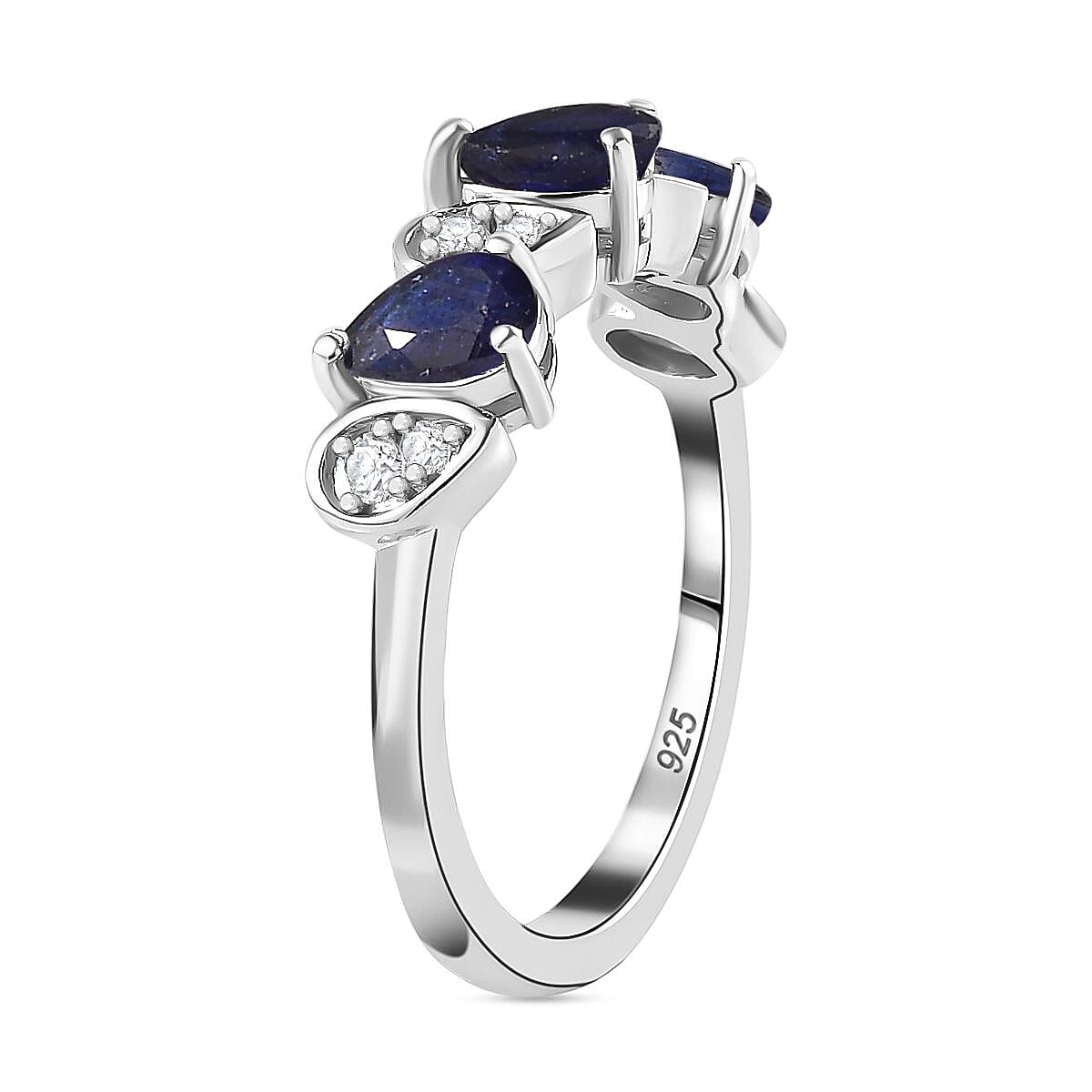 Masoala Sapphire & Natural Zircon Ring in Platinum Overlay Sterling Silver