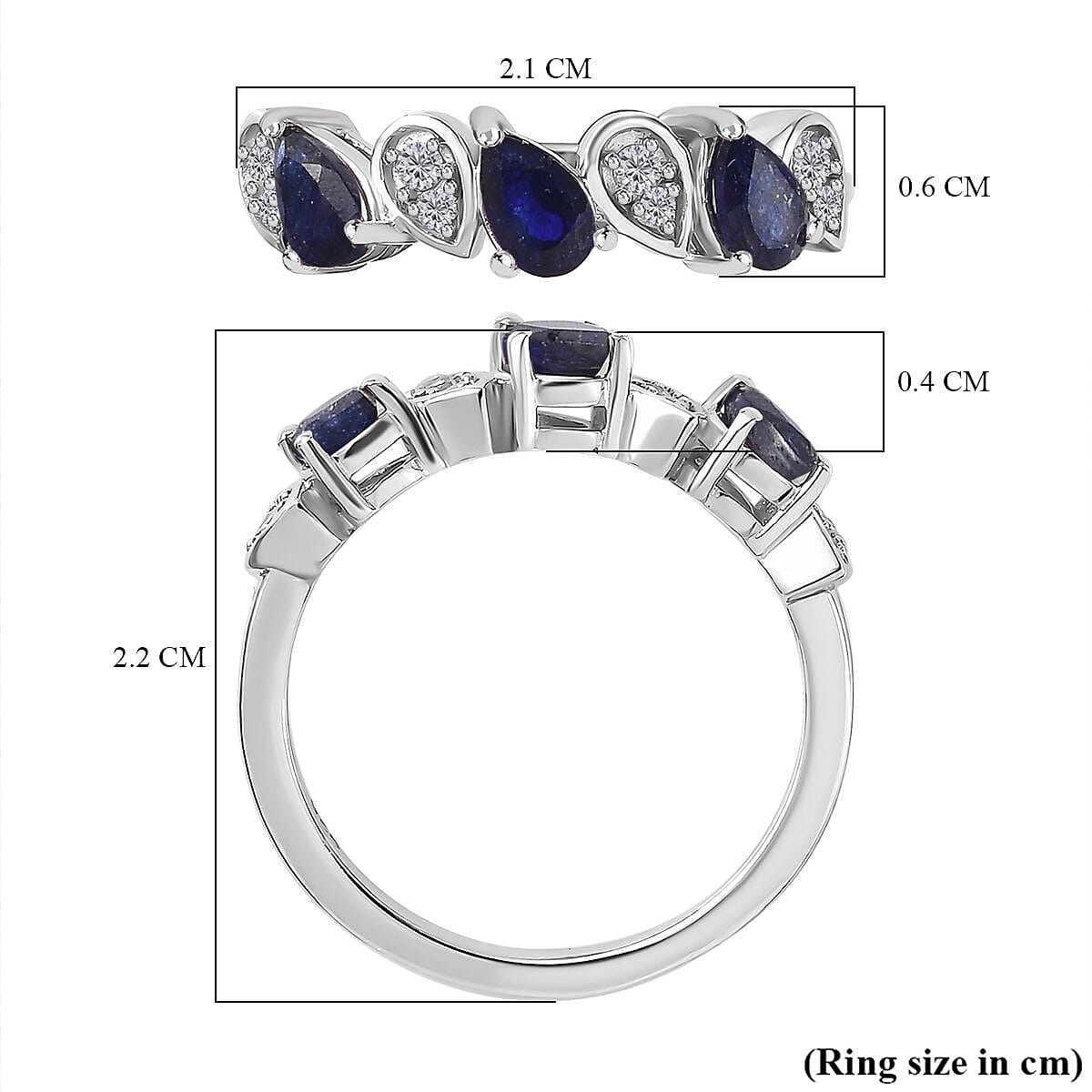 Masoala Sapphire & Natural Zircon Ring in Platinum Overlay Sterling Silver