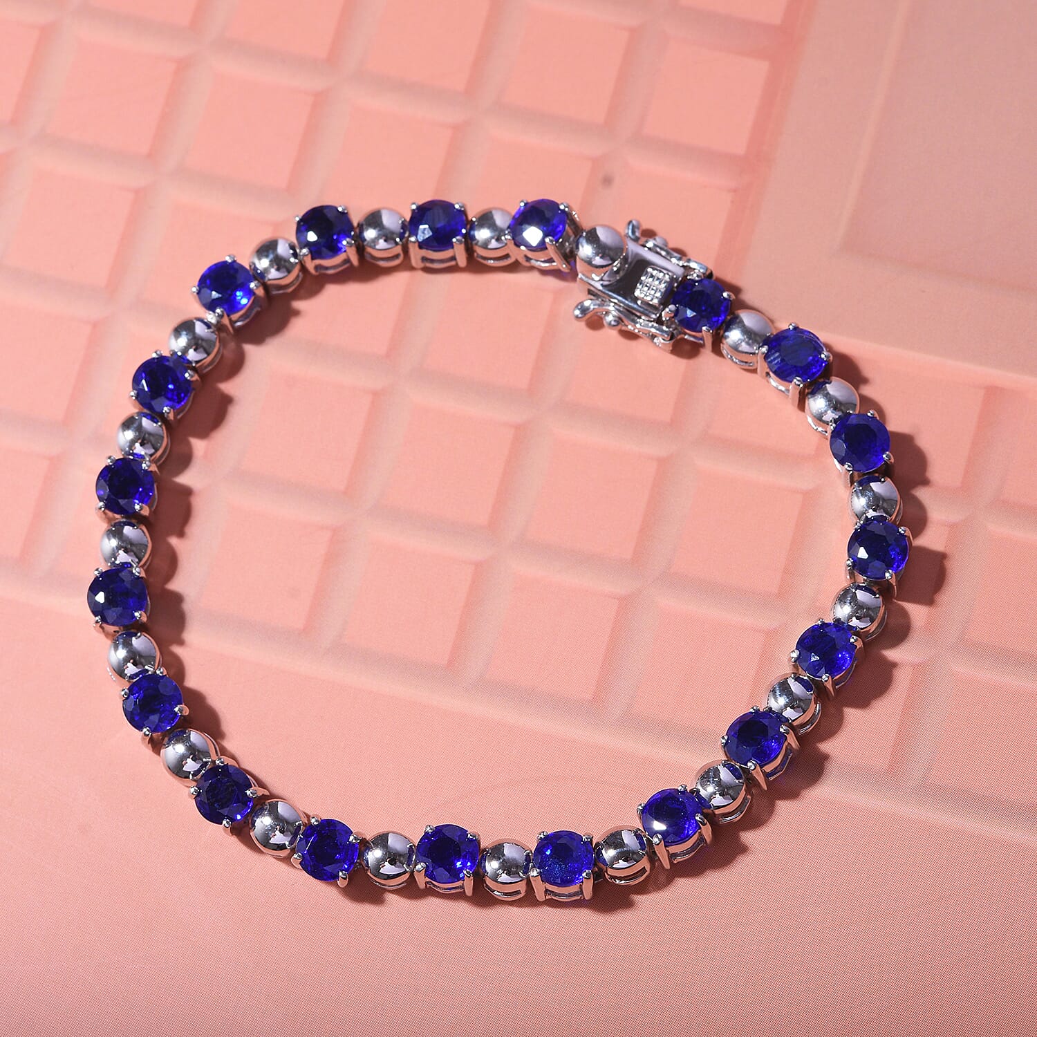 Premium Vietnamese Cobalt Blue Spinel Bracelet (Size - 7) in Rhodium Overlay Sterling Silver 10.40 ct,