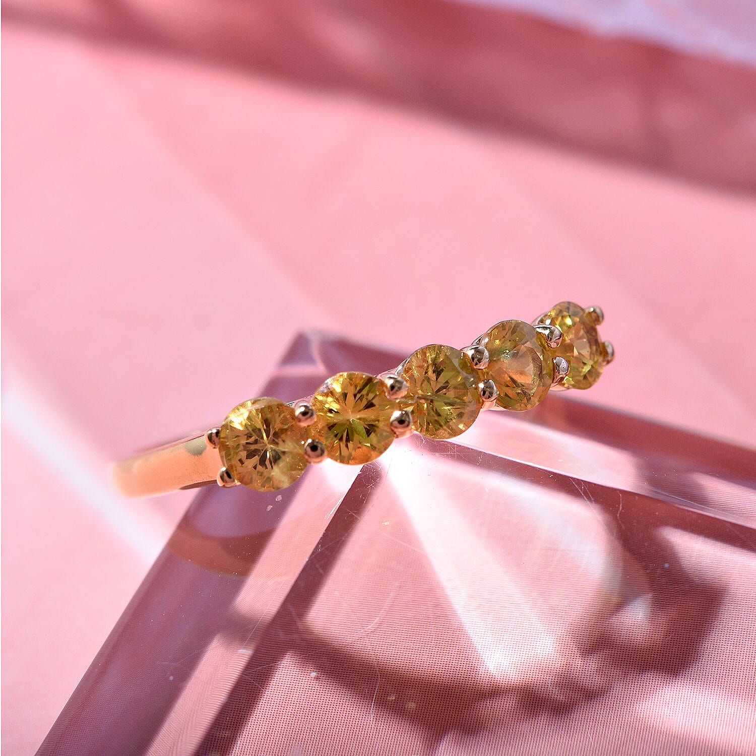 Extreme Rare Find - CHANTABURI Yellow Sapphire 5 Stone Ring in 18K Gold Vermeil Sterling Silver 1.75  Ct.