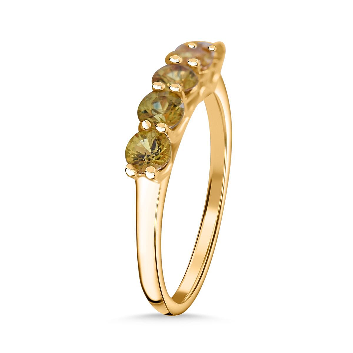 Extreme Rare Find - CHANTABURI Yellow Sapphire 5 Stone Ring in 18K Gold Vermeil Sterling Silver 1.75  Ct.