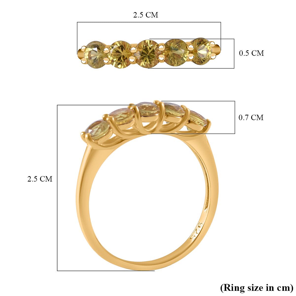 Extreme Rare Find - CHANTABURI Yellow Sapphire 5 Stone Ring in 18K Gold Vermeil Sterling Silver 1.75  Ct.