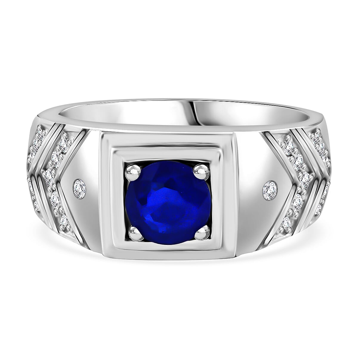Premium Vietnamese Cobalt Blue Spinel & White Zircon Ring in Rhodium Overlay Sterling Silver 1.48 Ct.