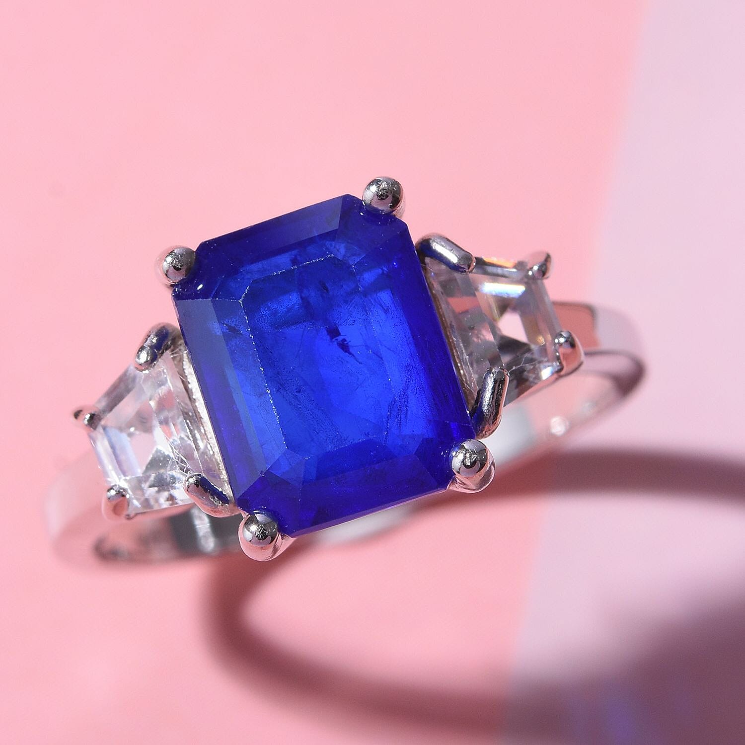Premium Vietnamese Cobalt Blue Spinel Ring in Rhodium Overlay Sterling Silver 3.54 Ct.