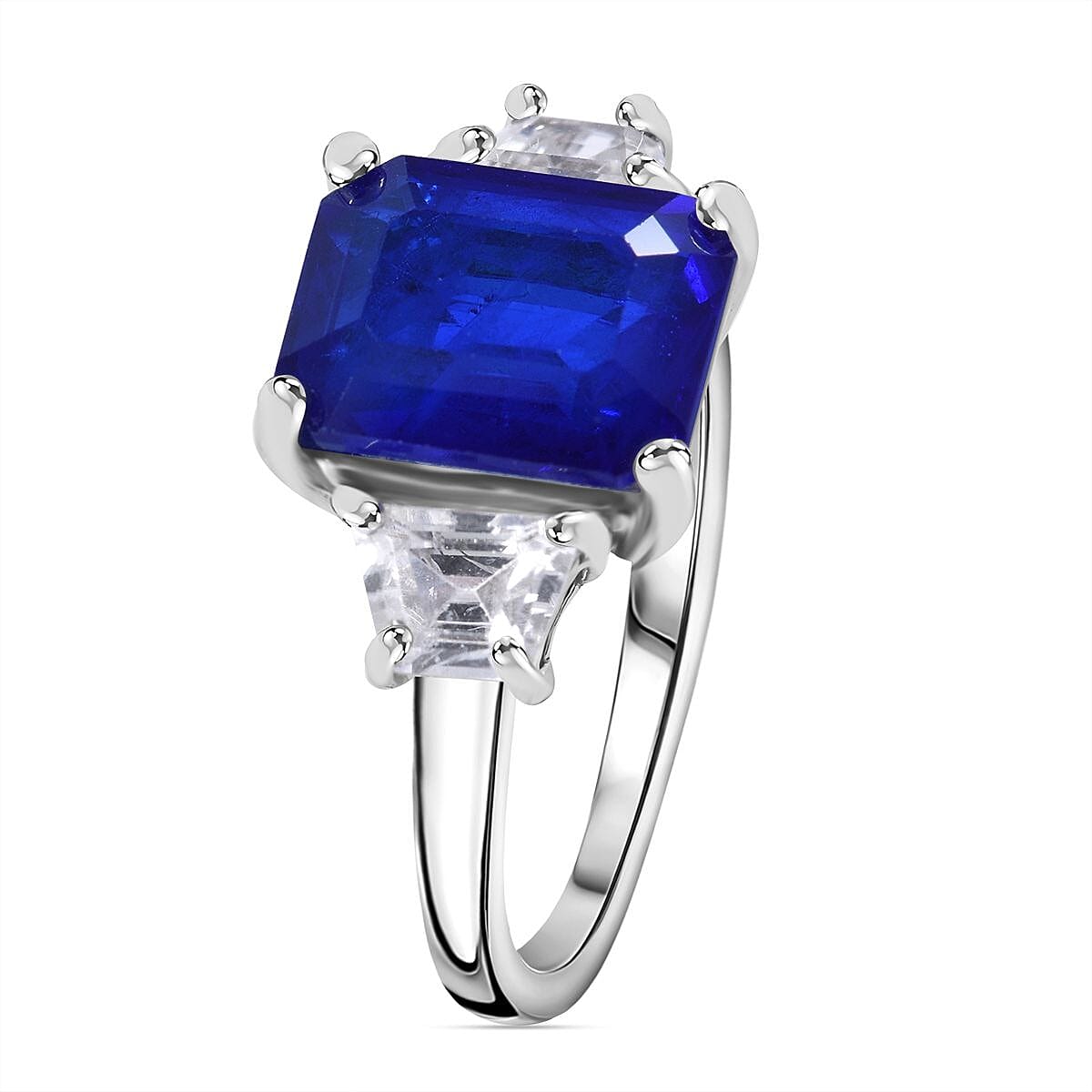 Premium Vietnamese Cobalt Blue Spinel Ring in Rhodium Overlay Sterling Silver 3.54 Ct.