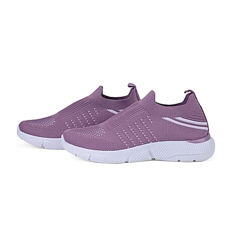 Comfortable and Light-weight Slip-on Knit Vented Trainers (Size 8) - Lilac & White