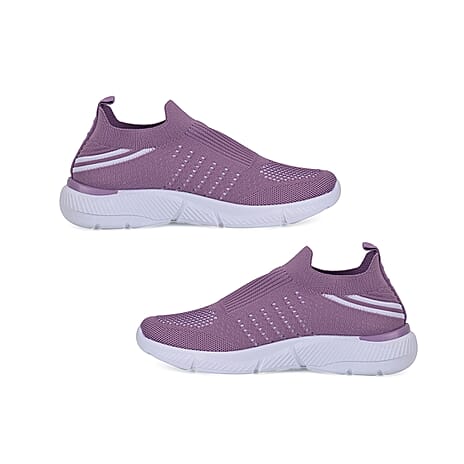 Comfortable and Light-weight Slip-on Knit Vented Trainers (Size 8) - Lilac & White