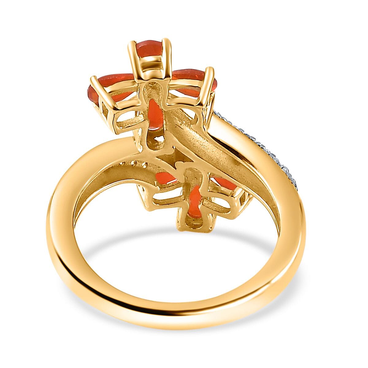 Salamanca Fire Opal & Natural Zircon Twin Flowers Ring in 18K Gold Vermeil Sterling Silver 1.25 Ct.