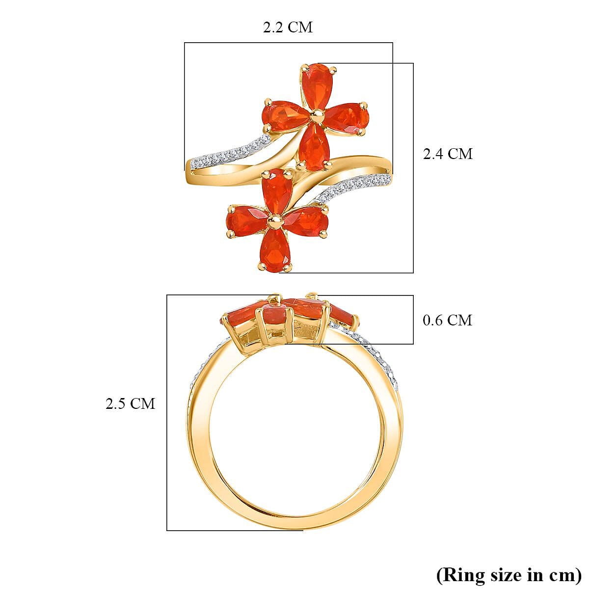 Salamanca Fire Opal & Natural Zircon Twin Flowers Ring in 18K Gold Vermeil Sterling Silver 1.25 Ct.