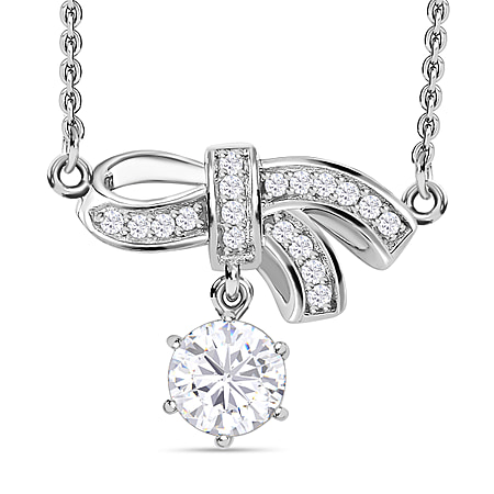 Moissanite Bowknot Necklace (Size - 20) in Platinum Overlay Sterling Silver