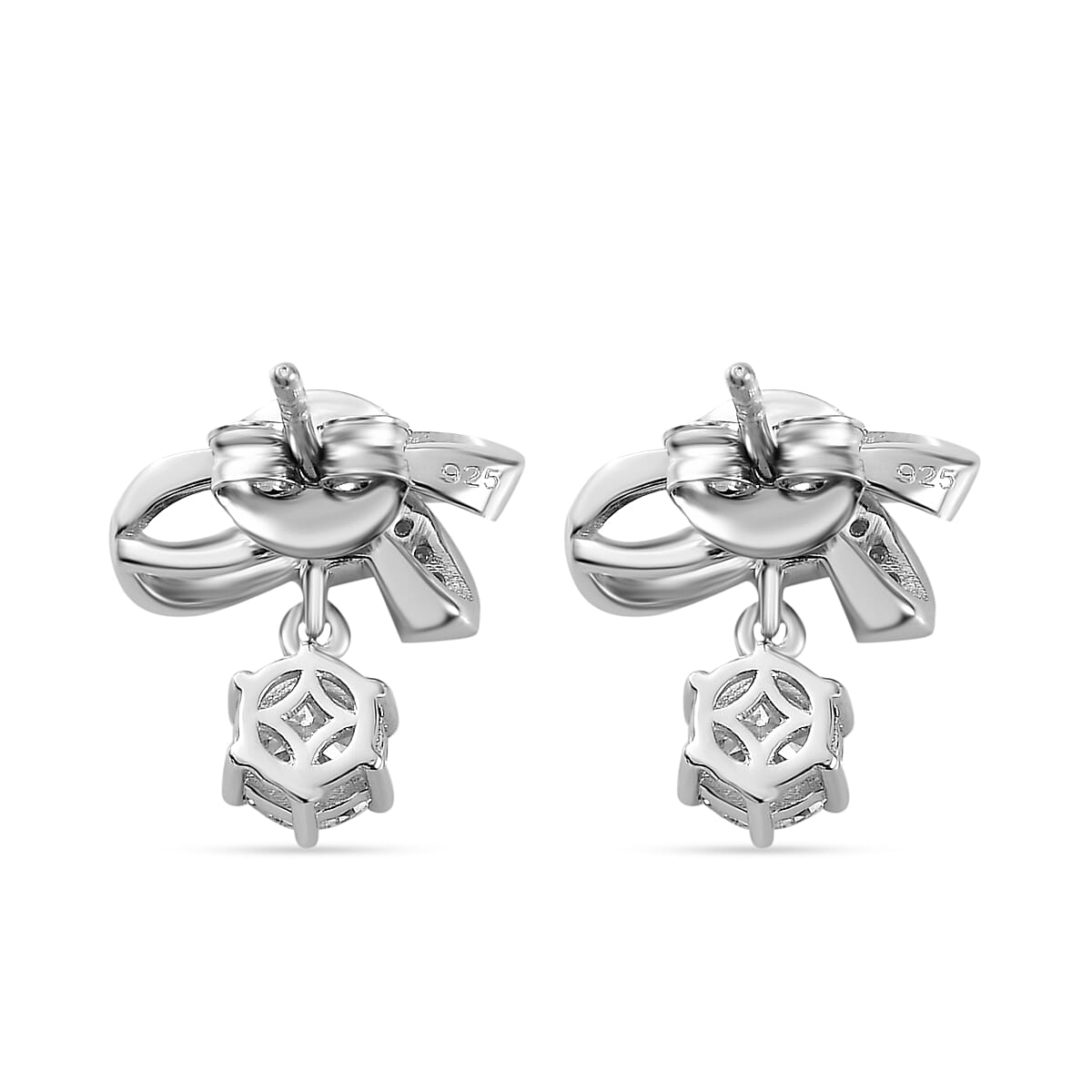 Moissanite Bowknot Earrings in Platinum Overlay Sterling Silver 1.15 Ct.