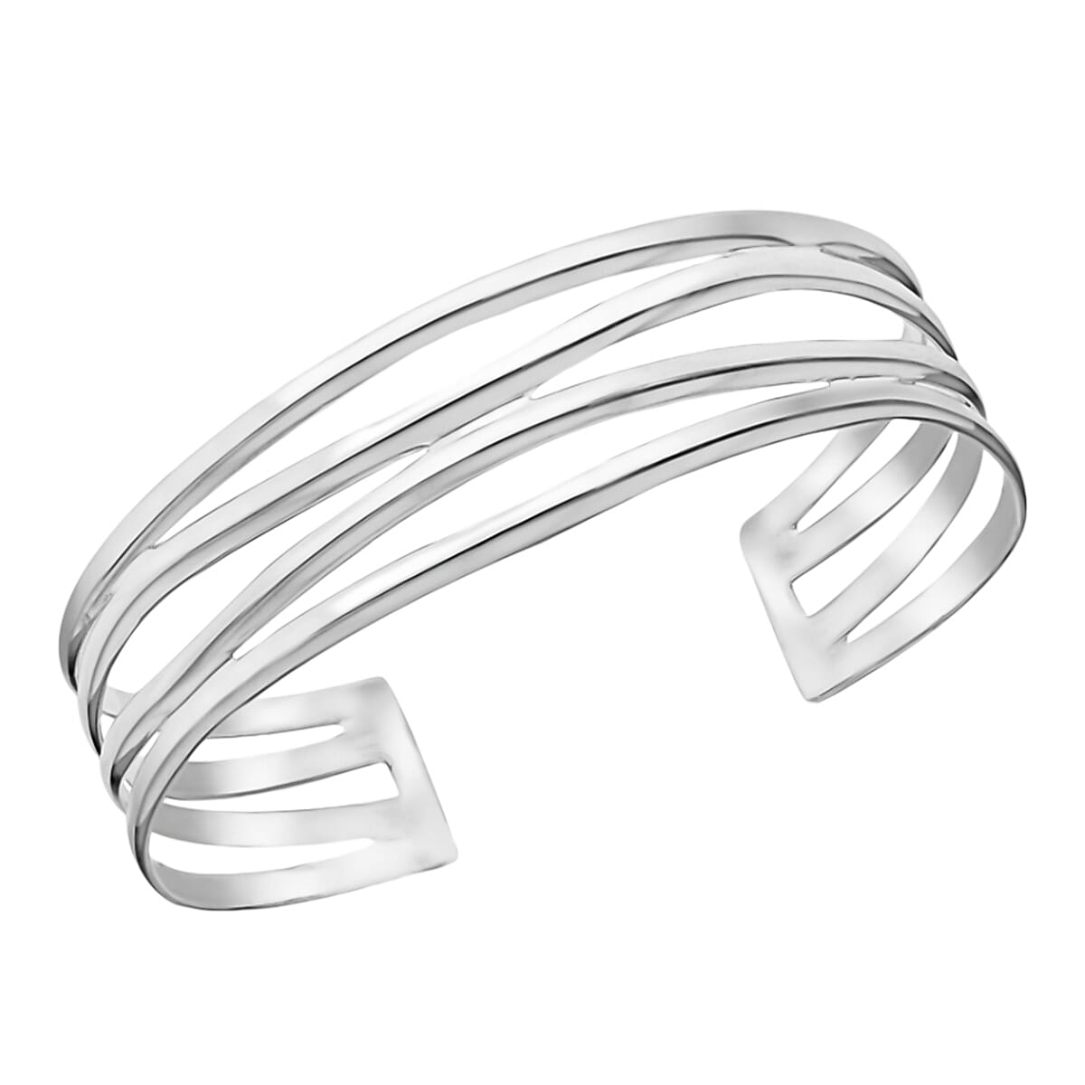 Italian Closeout - Polished Wave Cuff Bangle in Sterling Silver (Size 7), Silver Wt. 18 Gms