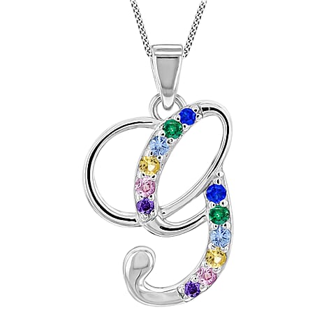 Multi Cubic Zircona Script G Initial Pendant in Sterling Silver