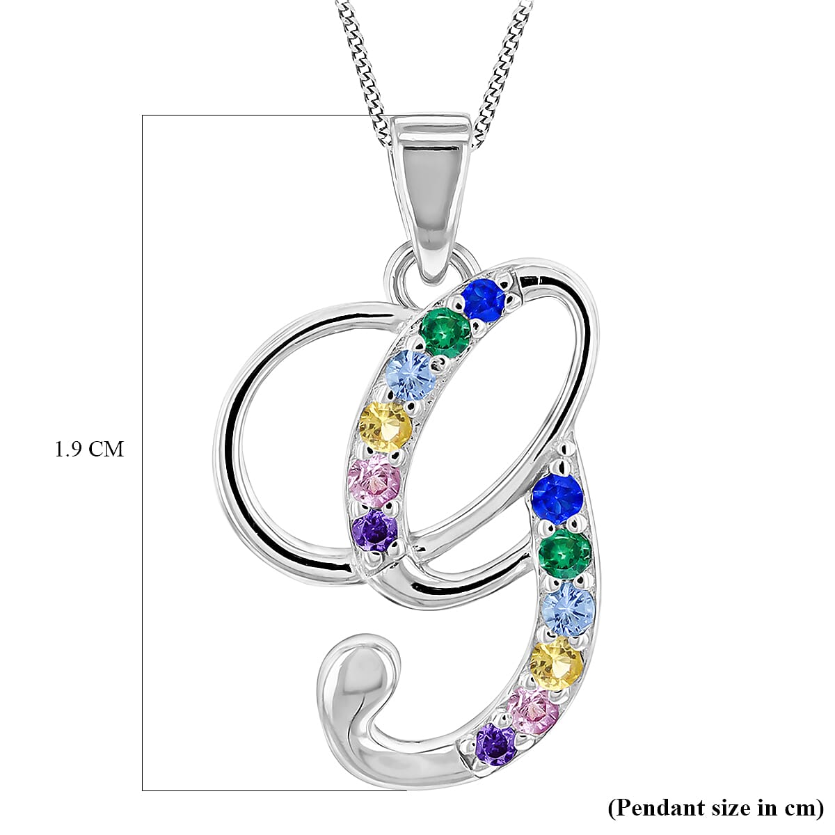 Multi Cubic Zircona Script G Initial Pendant in Sterling Silver