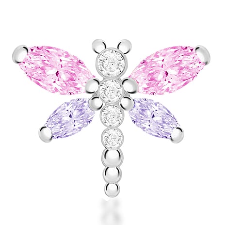 White, Pink & Purple Zirconia Dragonfly Pendant in Sterling Silver